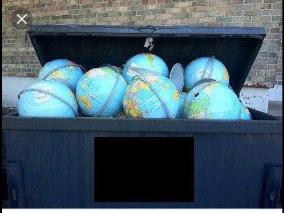 Dumpster full of earth globes Blank Meme Template