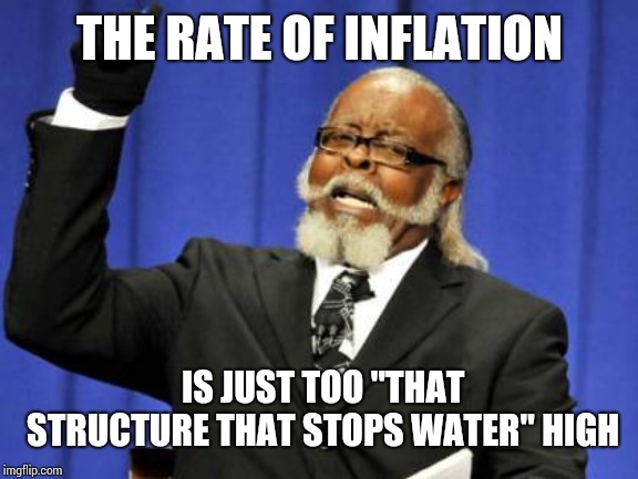 Too Damn High | THE RATE OF INFLATION; IS JUST TOO "THAT STRUCTURE THAT STOPS WATER" HIGH | image tagged in memes,too damn high | made w/ Imgflip meme maker