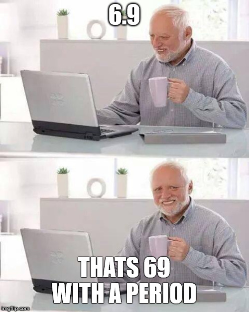 6.9 THATS 69 WITH A PERIOD | image tagged in memes,hide the pain harold | made w/ Imgflip meme maker