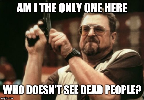 Am I The Only One Around Here | AM I THE ONLY ONE HERE; WHO DOESN'T SEE DEAD PEOPLE? | image tagged in memes,am i the only one around here | made w/ Imgflip meme maker