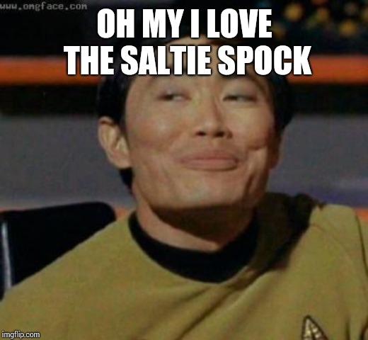 sulu | OH MY I LOVE THE SALTIE SPOCK | image tagged in sulu | made w/ Imgflip meme maker