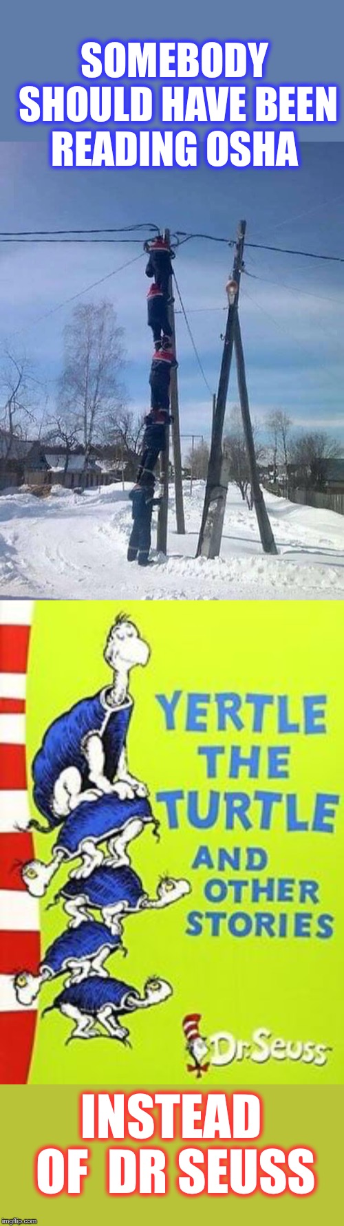 I think the foreman is Sam-I-Am | SOMEBODY SHOULD HAVE BEEN READING OSHA; INSTEAD OF  DR SEUSS | image tagged in dr seuss,yertle the turtle | made w/ Imgflip meme maker