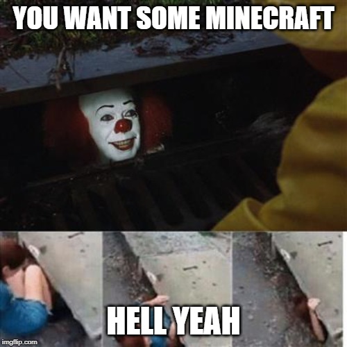 pennywise in sewer | YOU WANT SOME MINECRAFT; HELL YEAH | image tagged in pennywise in sewer | made w/ Imgflip meme maker