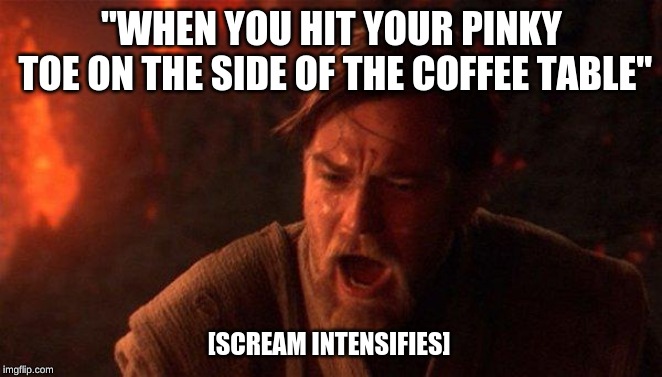 You Were The Chosen One (Star Wars) | "WHEN YOU HIT YOUR PINKY TOE ON THE SIDE OF THE COFFEE TABLE"; [SCREAM INTENSIFIES] | image tagged in memes,you were the chosen one star wars | made w/ Imgflip meme maker
