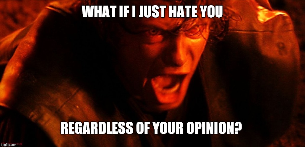 Anakin I Hate You | WHAT IF I JUST HATE YOU REGARDLESS OF YOUR OPINION? | image tagged in anakin i hate you | made w/ Imgflip meme maker
