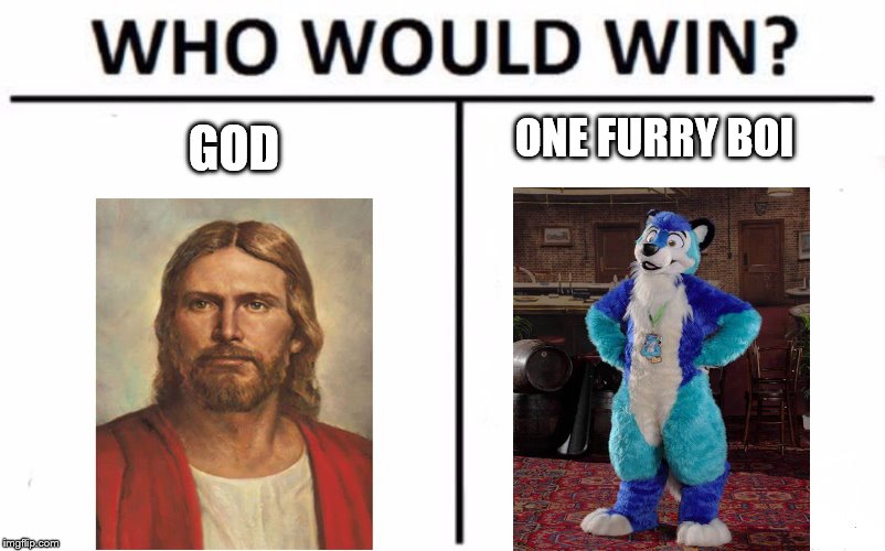 Who Would Win? Meme | GOD; ONE FURRY BOI | image tagged in memes,who would win | made w/ Imgflip meme maker