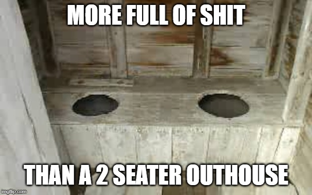 full of shit | MORE FULL OF SHIT; THAN A 2 SEATER OUTHOUSE | image tagged in full of shit,2 seater outhouse,outhouse,full of it,fos | made w/ Imgflip meme maker