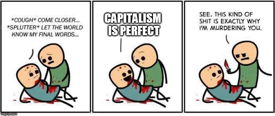 Murdering you | CAPITALISM IS PERFECT | image tagged in murdering you,capitalism,perfect,perfection,i hate you,this is why i'm murdering you | made w/ Imgflip meme maker