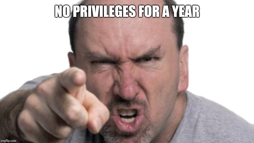 angry dad | NO PRIVILEGES FOR A YEAR | image tagged in angry dad | made w/ Imgflip meme maker
