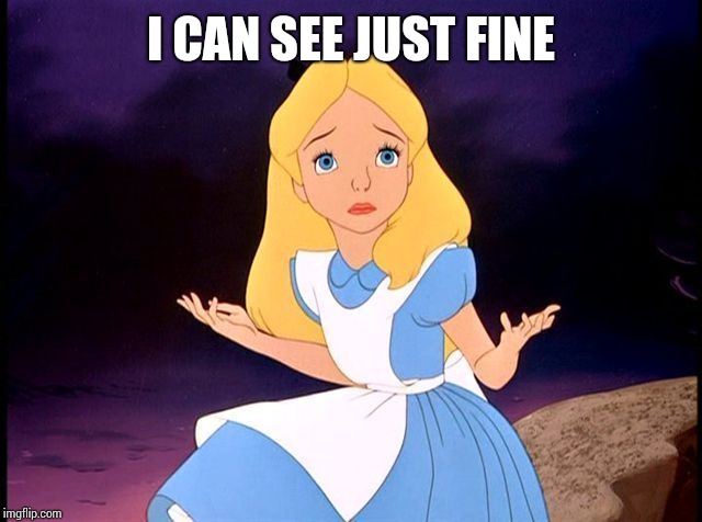 Alice in Wonderland | I CAN SEE JUST FINE | image tagged in alice in wonderland | made w/ Imgflip meme maker