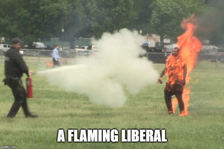 flaming liberal | A FLAMING LIBERAL | image tagged in political meme | made w/ Imgflip meme maker