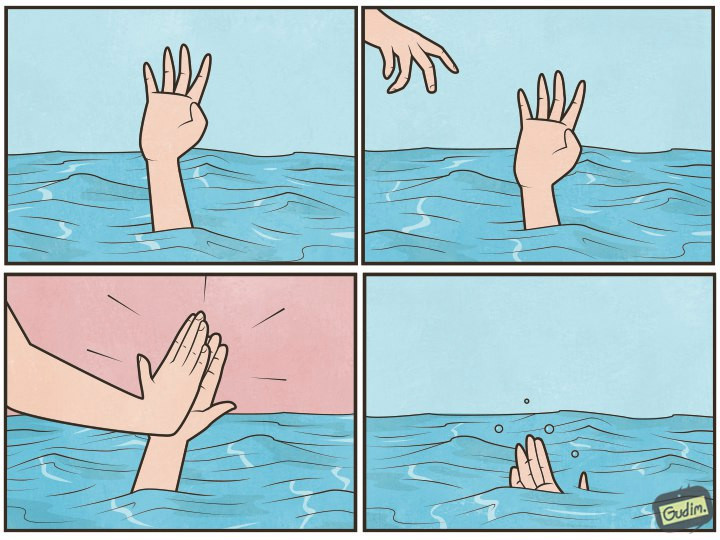 High Quality Drowning High Five Blank Meme Template