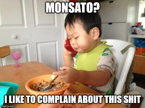 No Bullshit Business Baby | MONSATO? I LIKE TO COMPLAIN ABOUT THIS SHIT | image tagged in memes,no bullshit business baby | made w/ Imgflip meme maker