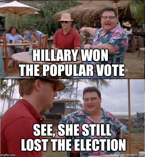 See? No one cares | HILLARY WON THE POPULAR VOTE SEE, SHE STILL LOST THE ELECTION | image tagged in see no one cares | made w/ Imgflip meme maker