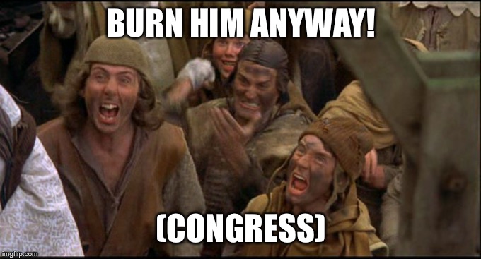 Mueller doesn’t stand a chance | BURN HIM ANYWAY! (CONGRESS) | image tagged in monty python witch | made w/ Imgflip meme maker
