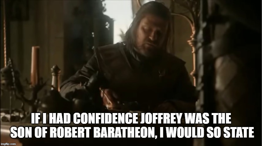 Professionalism | IF I HAD CONFIDENCE JOFFREY WAS THE SON OF ROBERT BARATHEON, I WOULD SO STATE | image tagged in memes,political meme,robert mueller,game of thrones,ned stark | made w/ Imgflip meme maker