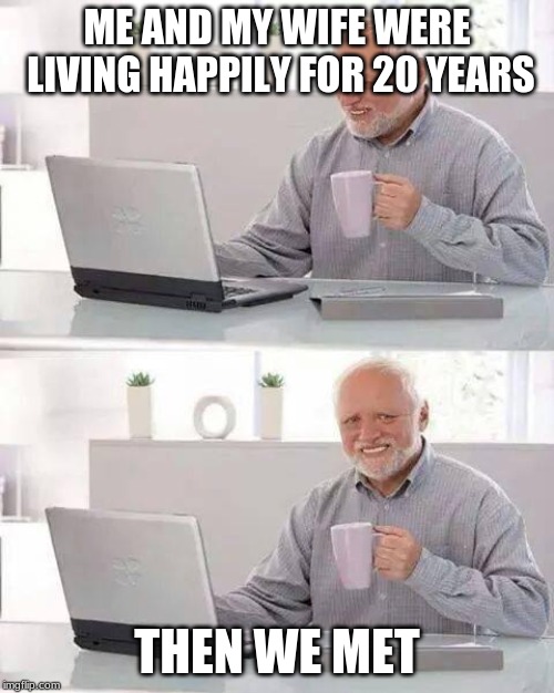 Hide the Pain Harold | ME AND MY WIFE WERE LIVING HAPPILY FOR 20 YEARS; THEN WE MET | image tagged in memes,hide the pain harold | made w/ Imgflip meme maker