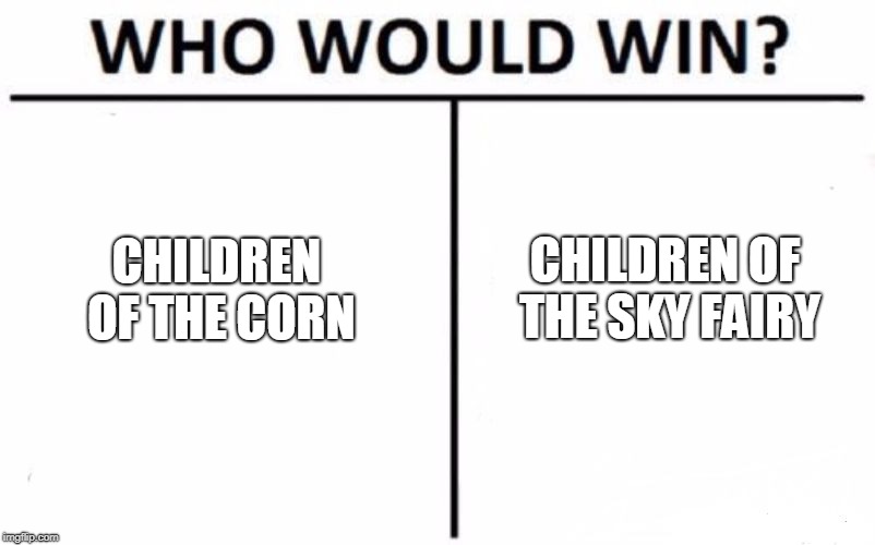 Who Would Win? Meme | CHILDREN OF THE CORN CHILDREN OF THE SKY FAIRY | image tagged in memes,who would win | made w/ Imgflip meme maker