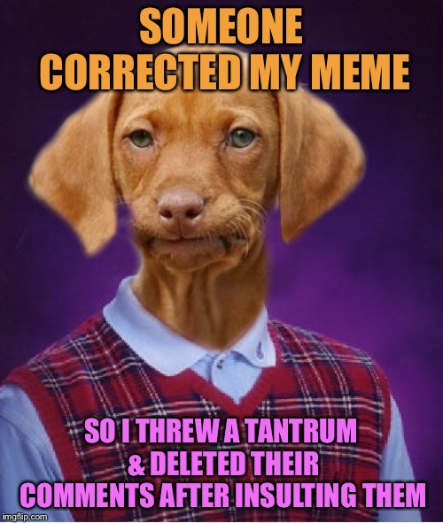 Looks like a certain puppy can’t take criticism :) | SOMEONE CORRECTED MY MEME; SO I THREW A TANTRUM & DELETED THEIR COMMENTS AFTER INSULTING THEM | image tagged in courage the cowardly dog,misunderstanding,thanos,coward | made w/ Imgflip meme maker