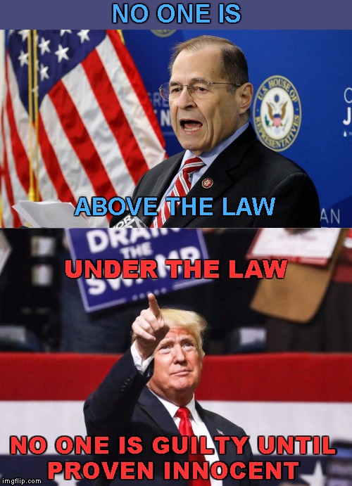 Law 101 | NO ONE IS; ABOVE THE LAW; UNDER THE LAW; NO ONE IS GUILTY UNTIL    PROVEN INNOCENT | image tagged in memes,nadler,trump,law | made w/ Imgflip meme maker