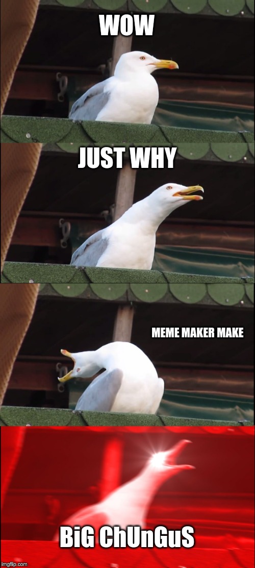 Inhaling Seagull Meme | WOW; JUST WHY; MEME MAKER MAKE; BiG ChUnGuS | image tagged in memes,inhaling seagull | made w/ Imgflip meme maker