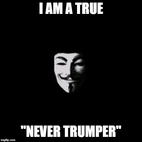 Guy Fawkes Catholic  | I AM A TRUE; "NEVER TRUMPER" | image tagged in guy fawkes catholic | made w/ Imgflip meme maker