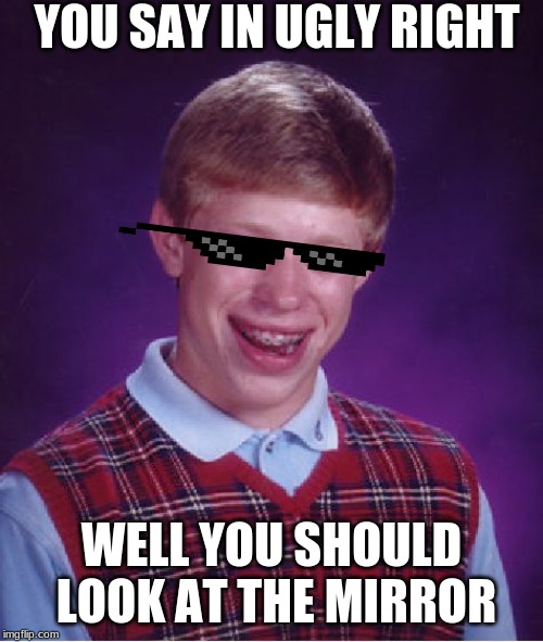 Bad Luck Brian Meme | YOU SAY IN UGLY RIGHT; WELL YOU SHOULD LOOK AT THE MIRROR | image tagged in memes,bad luck brian | made w/ Imgflip meme maker