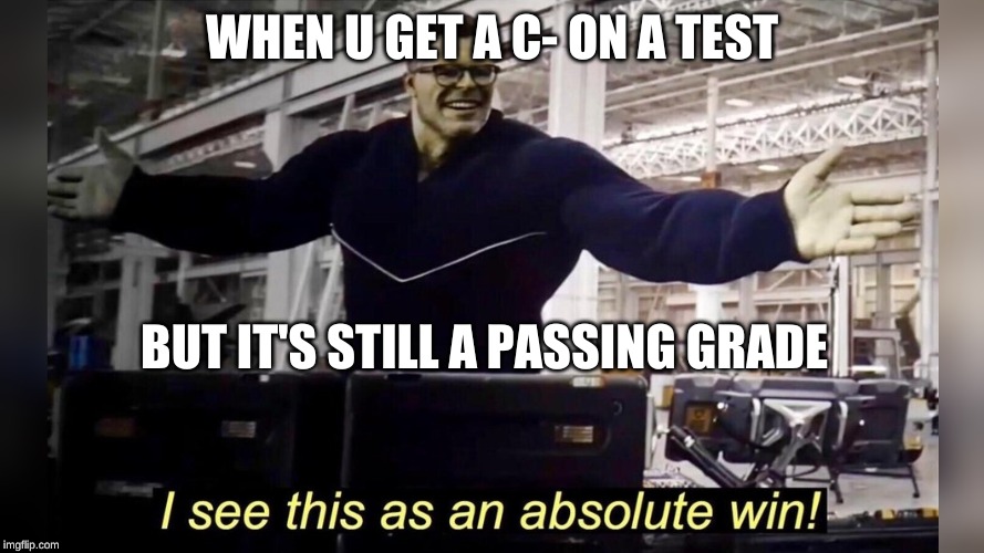 victory royale | WHEN U GET A C- ON A TEST; BUT IT'S STILL A PASSING GRADE | image tagged in memes | made w/ Imgflip meme maker