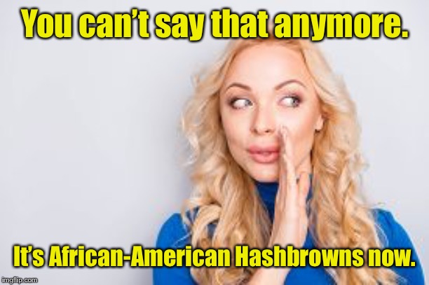 You can’t say that anymore. It’s African-American Hashbrowns now. | made w/ Imgflip meme maker