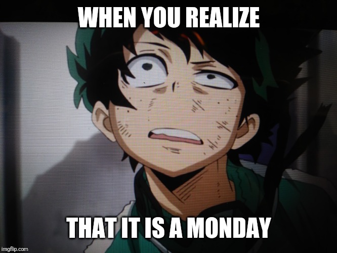 The Monday feels | WHEN YOU REALIZE; THAT IT IS A MONDAY | image tagged in my hero academia,mondays | made w/ Imgflip meme maker