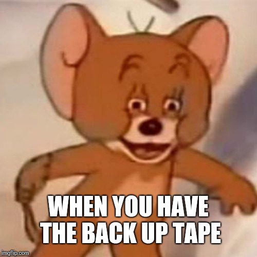 Polish Jerry | WHEN YOU HAVE THE BACK UP TAPE | image tagged in polish jerry | made w/ Imgflip meme maker