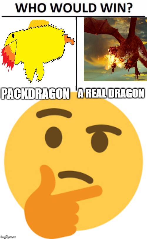 packdragon vs real dragon | A REAL DRAGON; PACKDRAGON | image tagged in memes,who would win,packdragon,pacman,dragon,unfunny | made w/ Imgflip meme maker