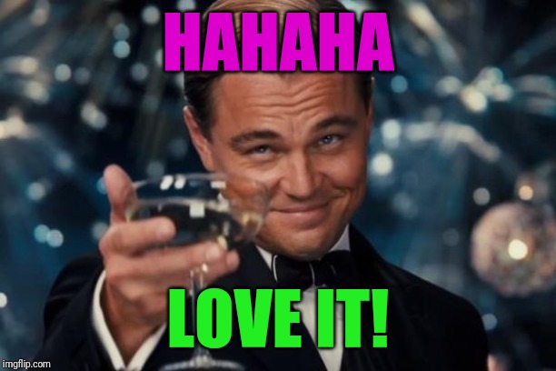 Leonardo Dicaprio Cheers Meme | HAHAHA LOVE IT! | image tagged in memes,leonardo dicaprio cheers | made w/ Imgflip meme maker