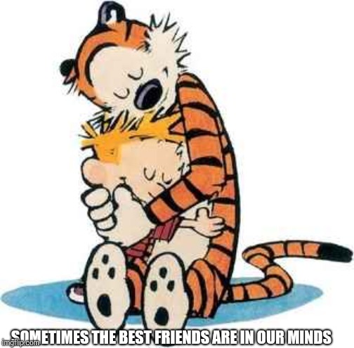 Calvin and Hobbes | SOMETIMES THE BEST FRIENDS ARE IN OUR MINDS | image tagged in calvin and hobbes | made w/ Imgflip meme maker