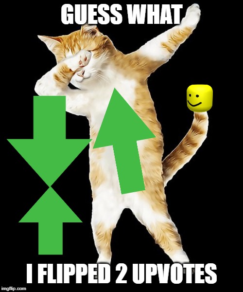 dabbing cat |  GUESS WHAT; I FLIPPED 2 UPVOTES | image tagged in dabbing cat | made w/ Imgflip meme maker