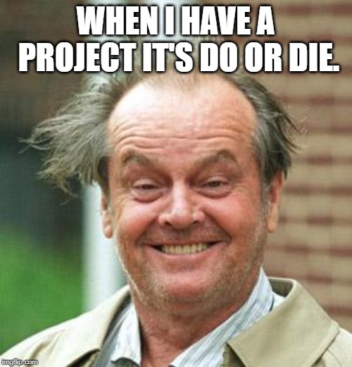 Jack Nicholson Crazy Hair | WHEN I HAVE A PROJECT IT'S DO OR DIE. | image tagged in jack nicholson crazy hair | made w/ Imgflip meme maker