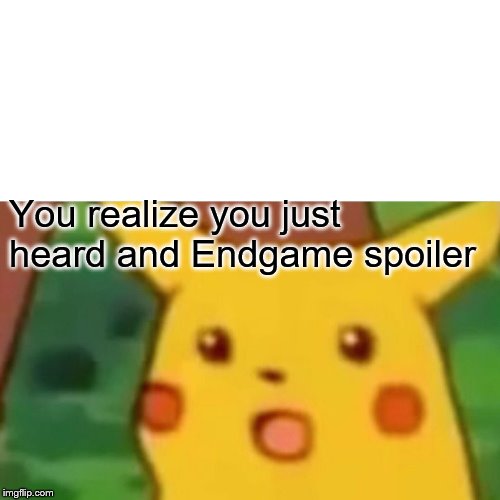 Surprised Pikachu Meme | You realize you just heard and Endgame spoiler | image tagged in memes,surprised pikachu | made w/ Imgflip meme maker