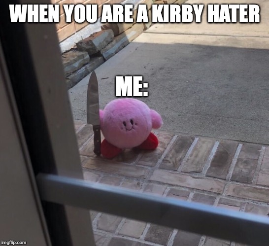 Kirby With A Knife | WHEN YOU ARE A KIRBY HATER; ME: | image tagged in kirby with a knife | made w/ Imgflip meme maker