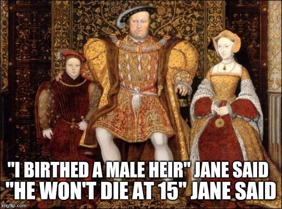 Tuberculosis, the number one killer of teenage kings. | "I BIRTHED A MALE HEIR" JANE SAID; "HE WON'T DIE AT 15" JANE SAID | image tagged in henry viii and edward,king henry viii,memes,funny,ye olde englishman | made w/ Imgflip meme maker