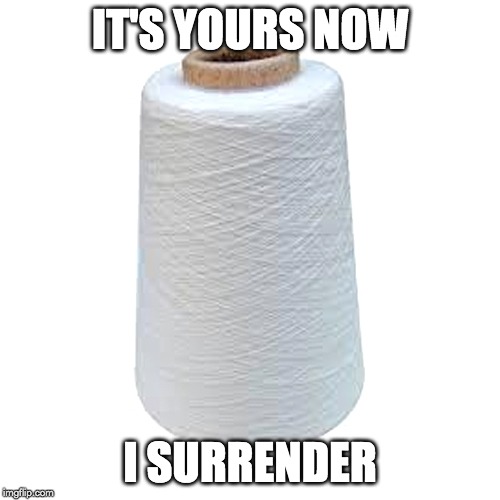 IT'S YOURS NOW; I SURRENDER | image tagged in thread,surrender | made w/ Imgflip meme maker