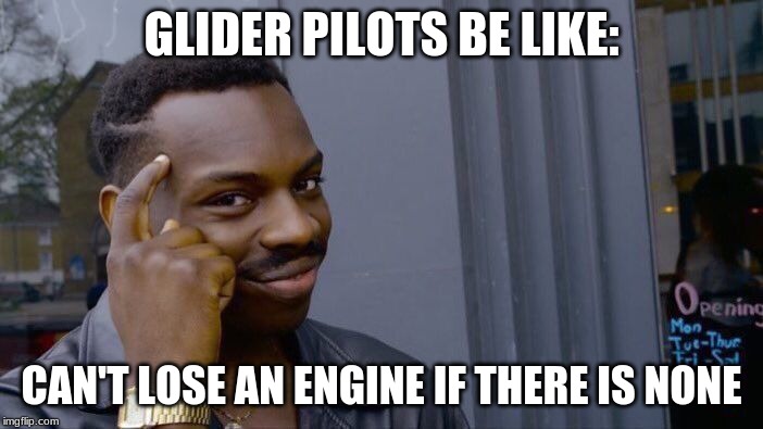 Roll Safe Think About It | GLIDER PILOTS BE LIKE:; CAN'T LOSE AN ENGINE IF THERE IS NONE | image tagged in memes,roll safe think about it | made w/ Imgflip meme maker