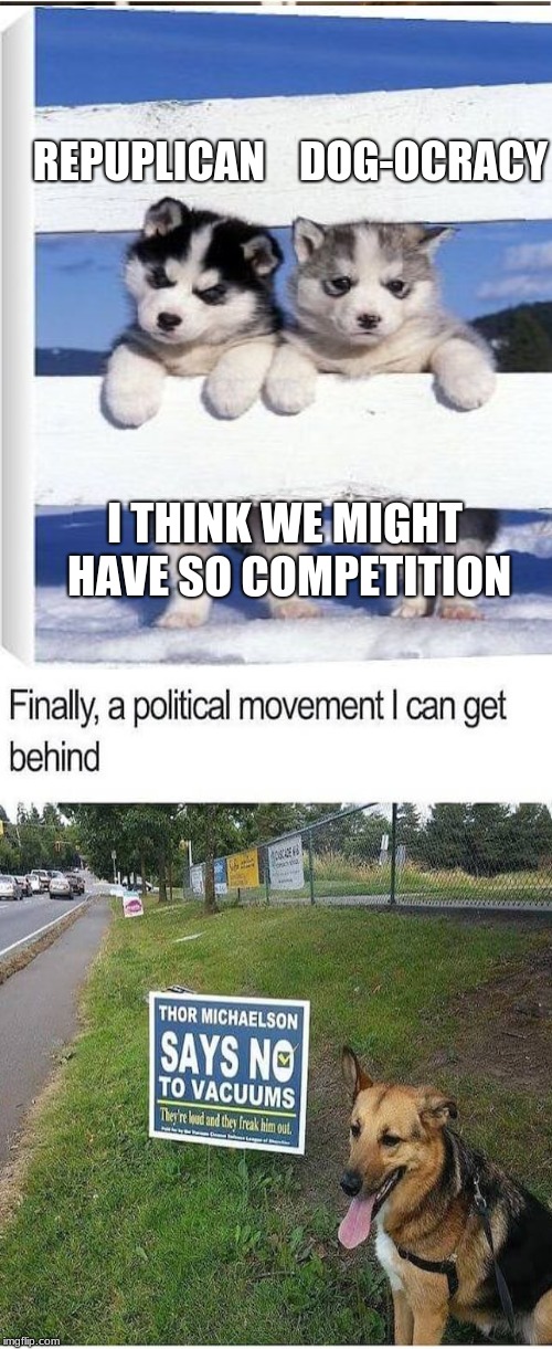 REPUPLICAN    DOG-OCRACY; I THINK WE MIGHT HAVE SO COMPETITION | image tagged in memes,inception | made w/ Imgflip meme maker