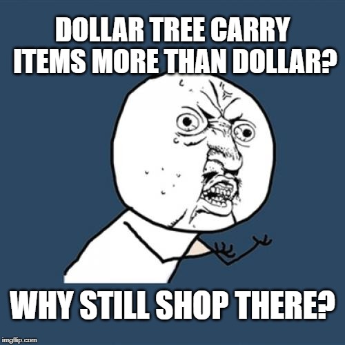 Y U No | DOLLAR TREE CARRY ITEMS MORE THAN DOLLAR? WHY STILL SHOP THERE? | image tagged in memes,y u no | made w/ Imgflip meme maker