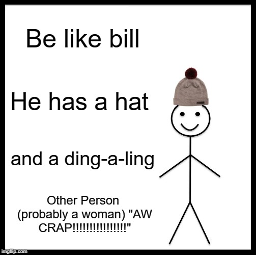 Be Like Bill Meme | Be like bill; He has a hat; and a ding-a-ling; Other Person (probably a woman) "AW CRAP!!!!!!!!!!!!!!!!" | image tagged in memes,be like bill | made w/ Imgflip meme maker