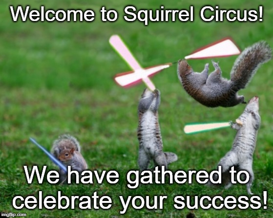 squirrel lightsaber2 | Welcome to Squirrel Circus! We have gathered to celebrate your success! | image tagged in squirrel lightsaber2 | made w/ Imgflip meme maker