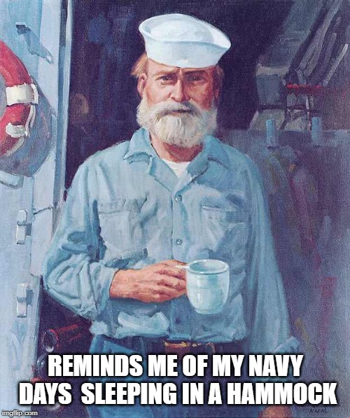 Old sailor  | REMINDS ME OF MY NAVY DAYS  SLEEPING IN A HAMMOCK | image tagged in old sailor | made w/ Imgflip meme maker