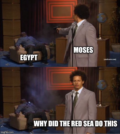 Who Killed Hannibal | MOSES; EGYPT; WHY DID THE RED SEA DO THIS | image tagged in memes,who killed hannibal | made w/ Imgflip meme maker