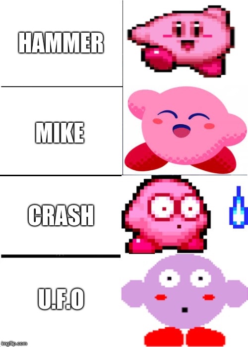 Most Powerful Kirby Abilities | HAMMER; MIKE; CRASH; U.F.O | image tagged in memes,expanding brain | made w/ Imgflip meme maker