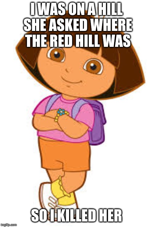 I WAS ON A HILL SHE ASKED WHERE THE RED HILL WAS; SO I KILLED HER | made w/ Imgflip meme maker