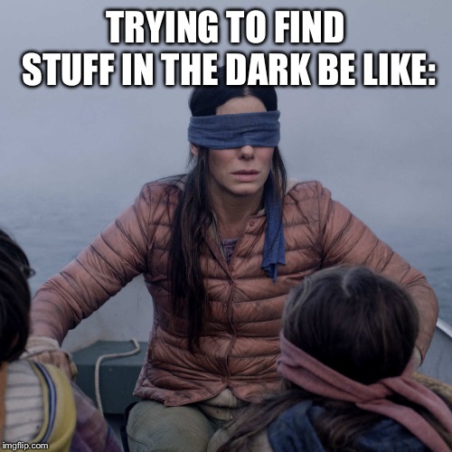 Bird Box Meme | TRYING TO FIND STUFF IN THE DARK BE LIKE: | image tagged in memes,bird box | made w/ Imgflip meme maker